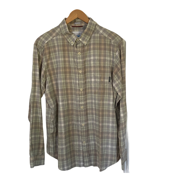Columbia Cooper Lake Tan Plaid Long Sleeve Button Up Shirt Men's Medium NEW - Picture 1 of 11